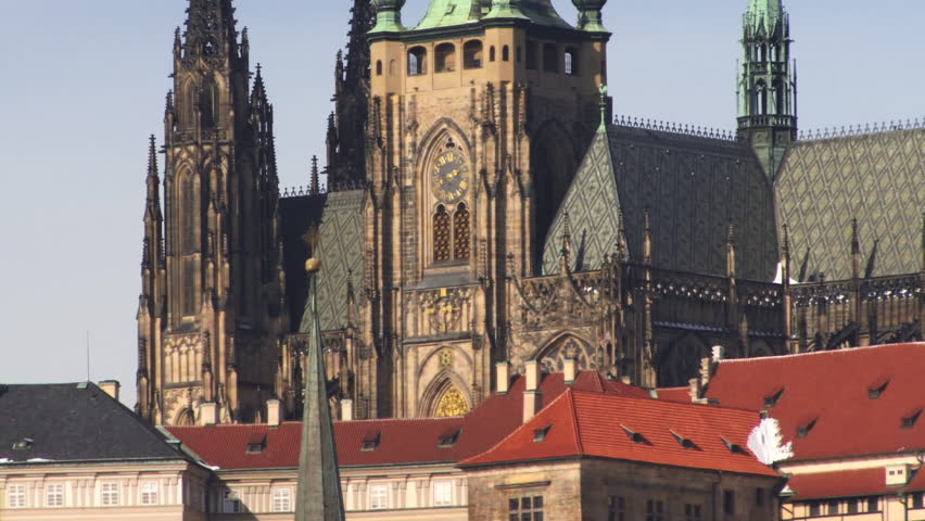 Zoom out on St Vitus's Cathedral, Prague, Czech Republic