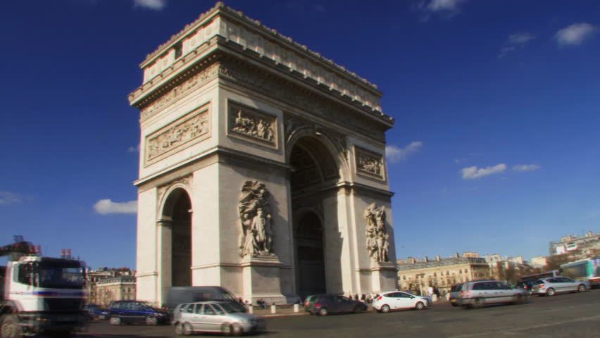 WIDE SHOT, PAN, Arc de Triomphe, Paris, France