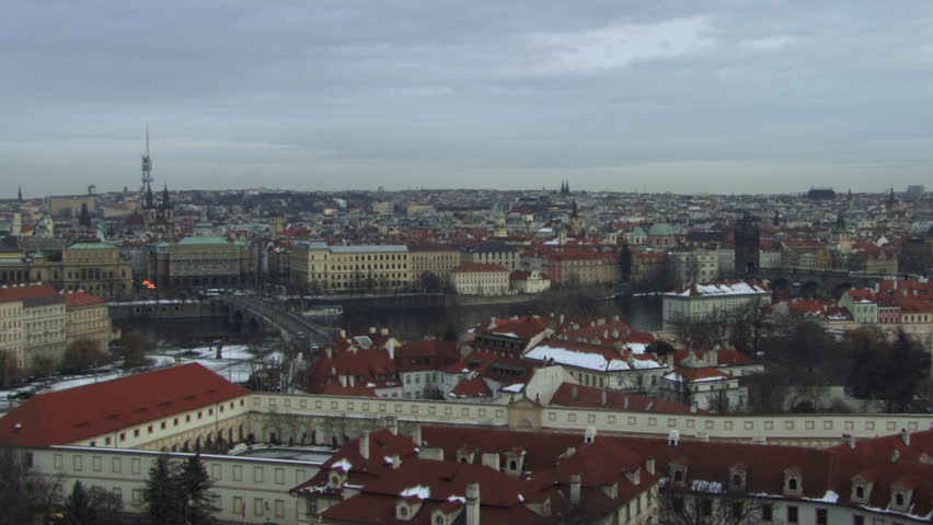 Time lapse, Wide shot, Darkness over Prague, Czech Republic