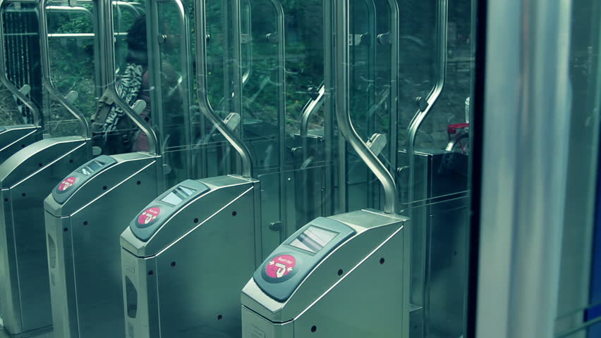 Time lapse of Commuter touching transport card on reader