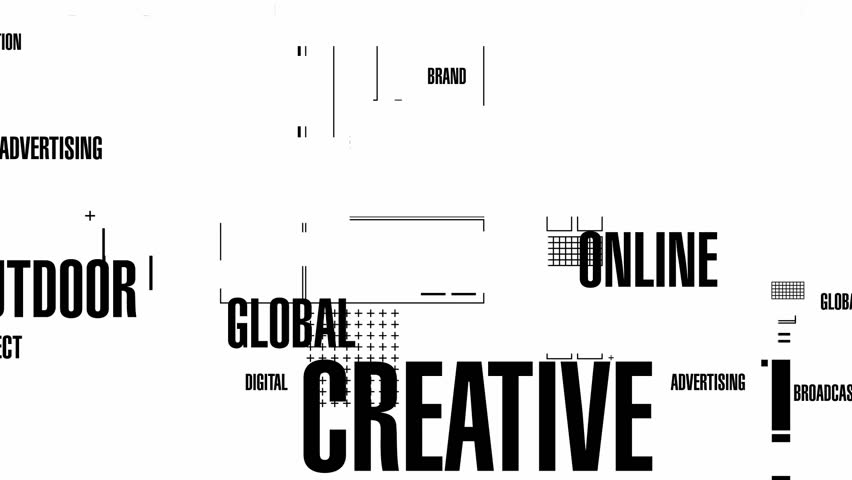 Random, blinking, animated background of graphical elements and words based around advertising. Ideal for use as an alpha or luma matte to add interest to other backgrounds. 