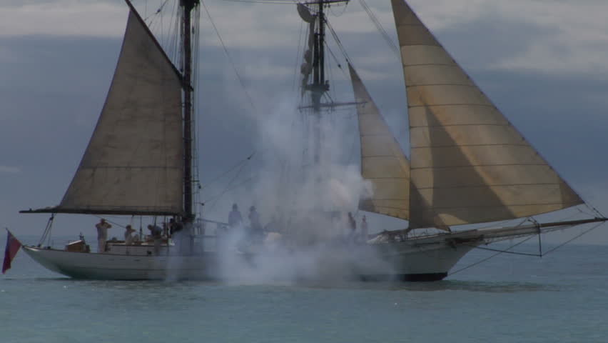 Schooner fires a cannon