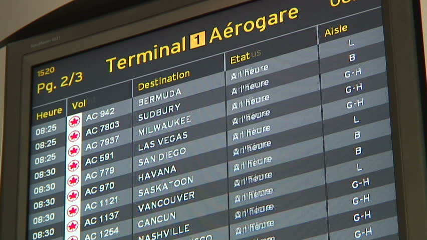 Airport departure times display.