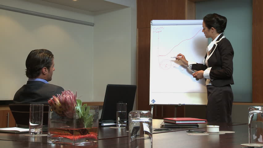 LONG SHOT OF A BUSINESSWOMAN GIVING A PRESENTATION