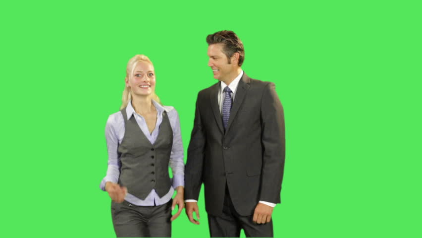 Business male and female high five achievement on greenscreen 