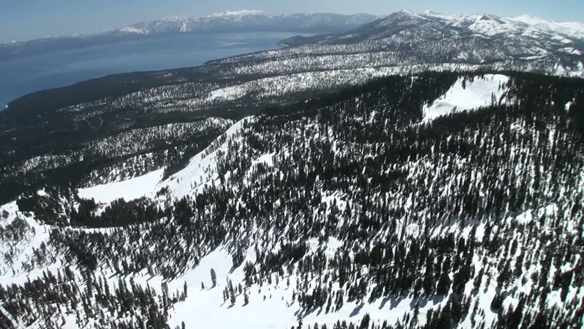 Flying over Homewood ski area on the west shore of Lake Tahoe