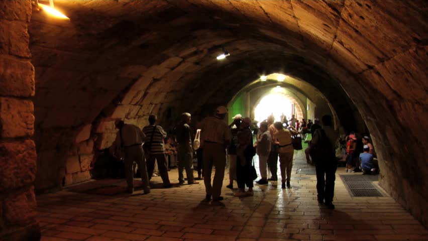 JERUSALEM - CIRCA 2010: Time lapse of spectators visiting the western wall tunnels circa summer 2010 in Jerusalem, Israel.