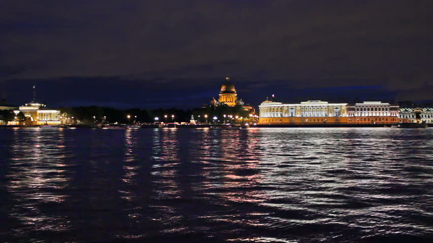 English Embankment at night - a view from the waterfront. St Petersburg, Russia