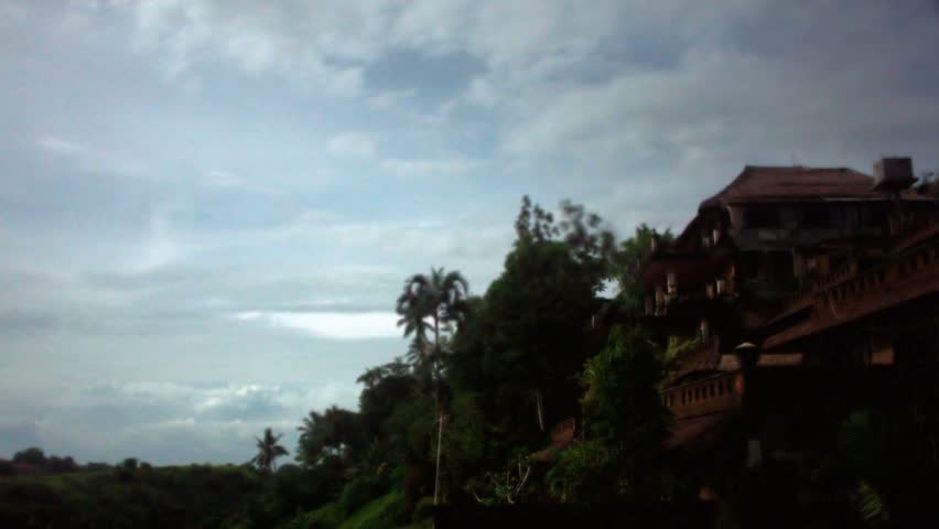  Timelapse of villa overlooking valley in Ubud, Bali.