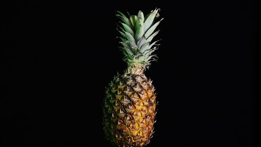 Big pineapple turning on itself on a black background