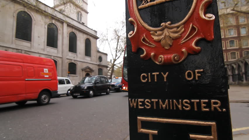 LONDON, UK - APRIL 4th: City of Westminster bollard on London on April 4th, 2012. The City of Westminster is a London borough occupying much of central London, including most of the West End.