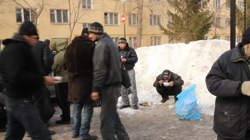 MARCH 1 - UFA, RUSSIA: 
Distribution of hot meals to homeless persons on March 1, 2012 in UFA, Russia. 