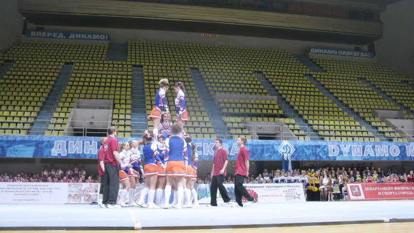MOSCOW - MAR 24: (Timelapse View) Leader team participates in Annual competitions of Championship of Moscow on cheerleading in Dynamo sports palace, on March 24, 2012 in Moscow, Russia