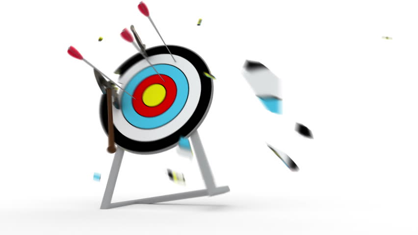 Various weapons hitting target - 3d animation
