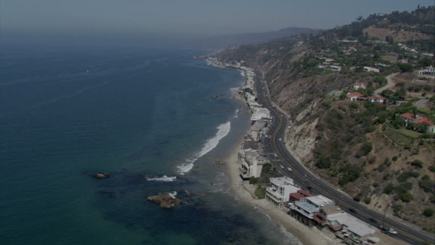 aerial flying shot over the topography of the Calfornia coast circa 2009