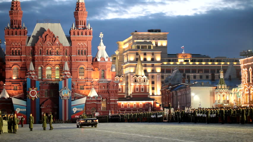 MOSCOW - MAY 03: Night rehearsal of parade on Red Square on May 03, 2012 in Moscow. The rehearsal is to celebrate the upcoming 67th Anniversary of Victory Day (WWII) on May 9th.