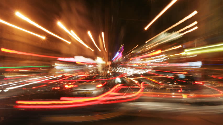 long exposure urban scene, with light trails and streaks