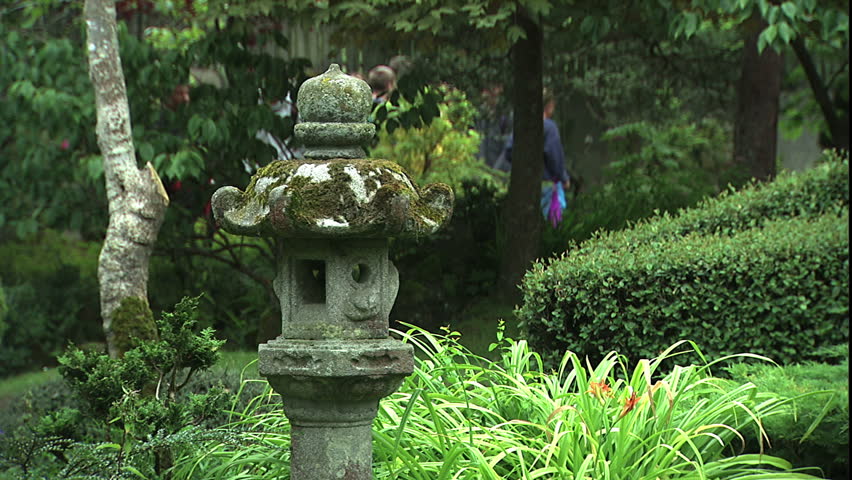stone lantern in Japanese gardens at Irish stud farm outside Dublin