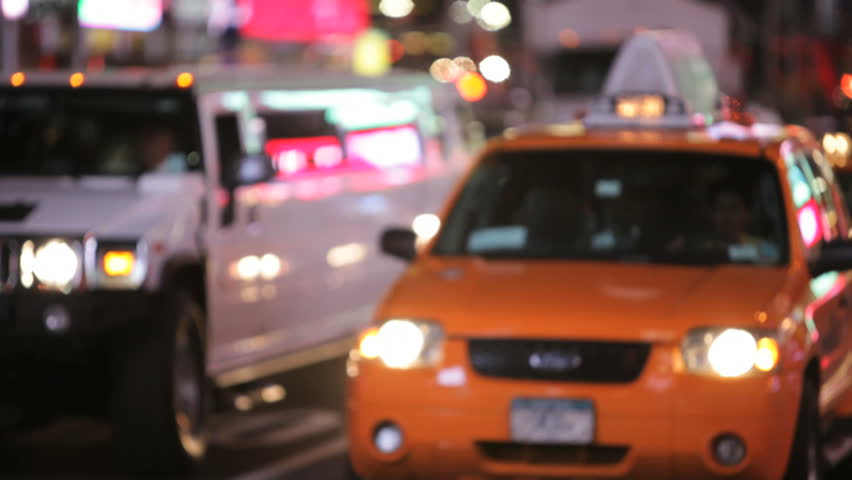 New York - Circa 2009: Times Square in 2009. Busy street traffic at night in New York City, New York.