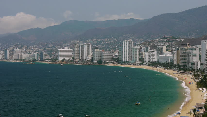 Acapulco Bay Buildings Panoramic (hd). View Of Acapulco Bay Beach And 