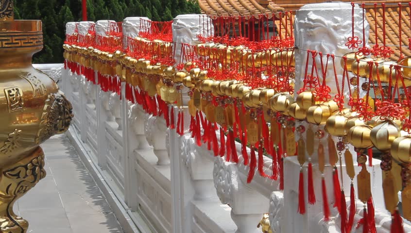 Small bells in chinese temple Wenwu near Sun Moon lake, Taiwan