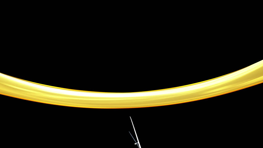 New opening. Cutting the ribbon with a scissors. 3D animation.