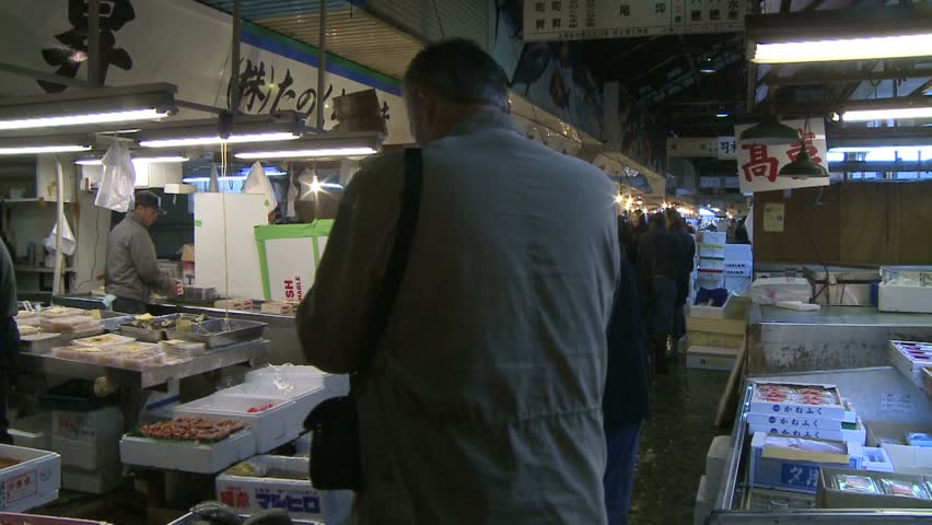 TOKYO, JAPAN - CIRCA 2008: interior of Tsukiji wholesale fish market