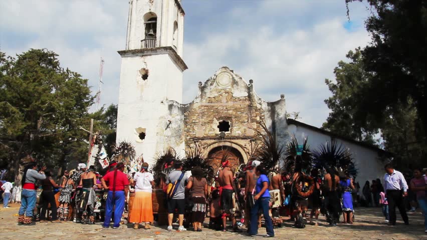 IXCATEOPAN, MEXICO - CIRCA FEBRUARY 2012: Funeral celebration of the last Aztec emperor Cuauhtemoc circa February 2012 in Ixcateopan, Mexico.