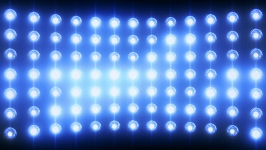 Bright flood lights background with particles and glow. Blue tint. Seamless loop.