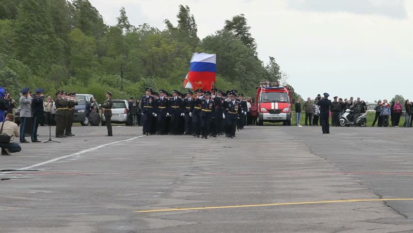 PUSHKIN - JUNE 2: Military parade at the airfield on the 70th anniversary of the 6th Army Air Force and Air Defense on June 2, 2012 in Pushkin, Russia.