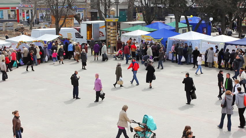 IVANO-FRANKIVSK, UKRAINE - APRIL 12: Panorama of national traditional fair before Easter on April 12, 2012 in Ukraine, Ivano-Frankivsk. In Ukraine celebrate Easter began at the end of first millennium