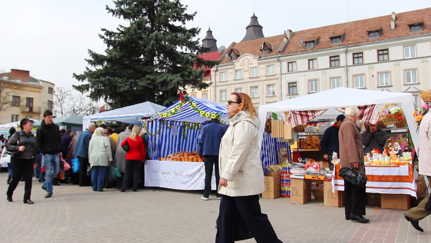 IVANO-FRANKIVSK, UKRAINE - APRIL 12: National traditional fair in Ukrainian city center on April 12, 2012 in Ukraine, Ivano-Frankivsk. Fair is always held before Easter, a major holiday in Ukraine