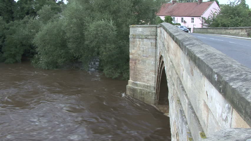 PIERCEBRIDGE, UK - SEPTEMBER 6: River Tees in flood after unusually heavy summer rains. Summer 2008 is one of the wettest on record in the UK. HD.