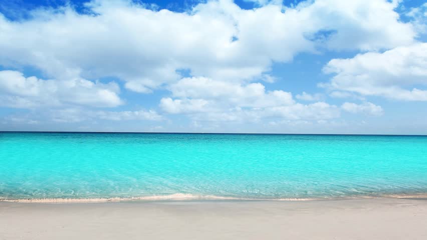 Idyllic tropical turquoise beach in caribbean sea with white sand shore