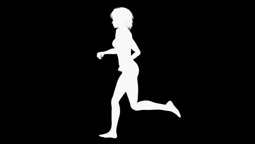 Silhouette of a naked running woman. Seamless loop.