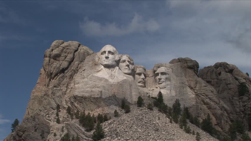 Zoom in of Mount Rushmore National Memorial as seen from dead center in South Dakota United States