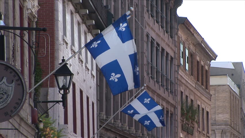 View of Quebec Flags in Montreal Canada