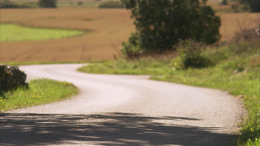 A woman riding a bike in the Swedish countryside.