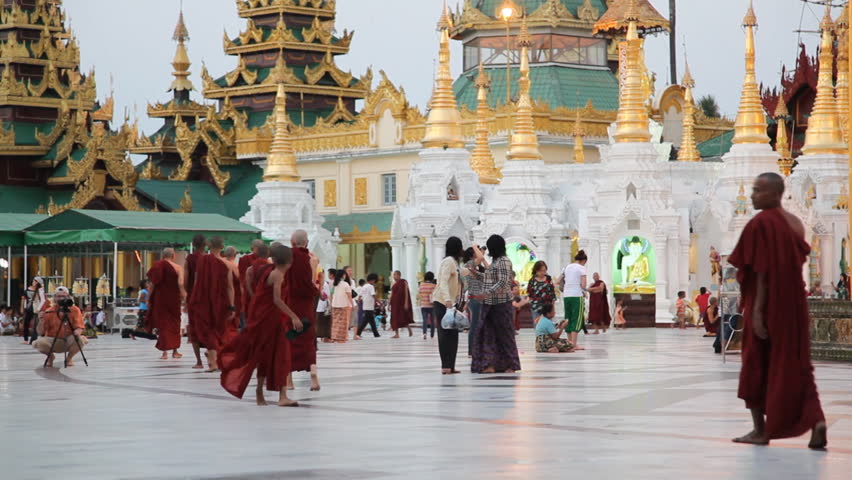 YANGON, MYANMAR- APRIL 15 : Tourists visit the Shwedagon Pagoda in Bagan on April 15, 2012.  Bagan is most popular place for visit in Myanmar