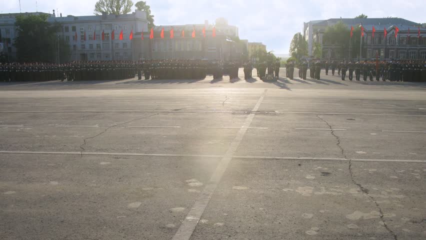 SAMARA - MAY 9: (Timelapse View) Officers in cars go on Area of Kuibyshev on Military parade, on May 9, 2012 in Samara, Russia