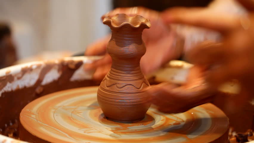 Finished article on a potter's wheel