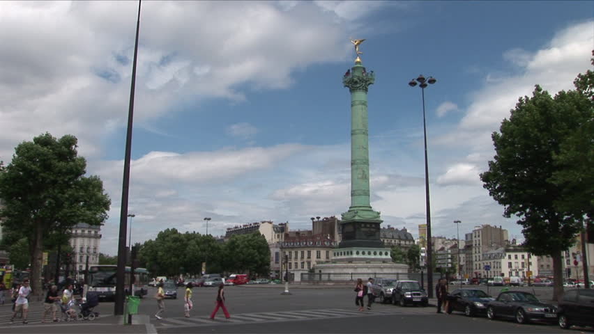 Paris, France - CIRCA June, 2006: A wide shot of the Place de la Bastille on a pretty summer day. It is was a major site in the French Revolution