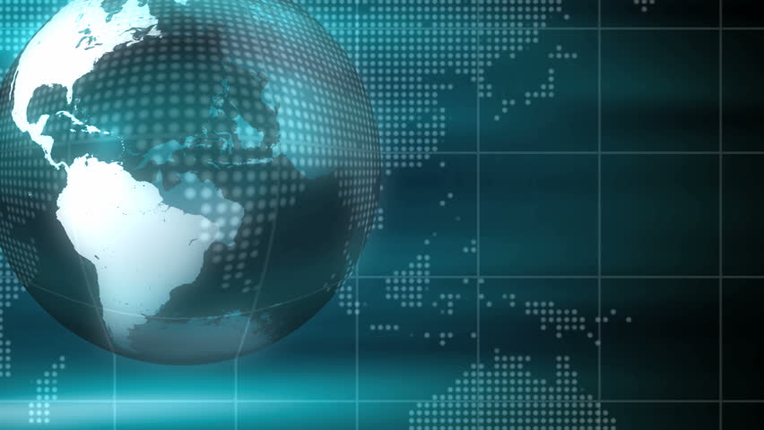 Earth Technology Background Loop. Animation of globe rotating with technology world map in the background. Plenty of copy space screen right. This clip is a seamless loop.