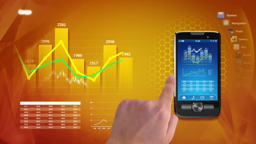 Hands using business applications on a touchscreen smart phone