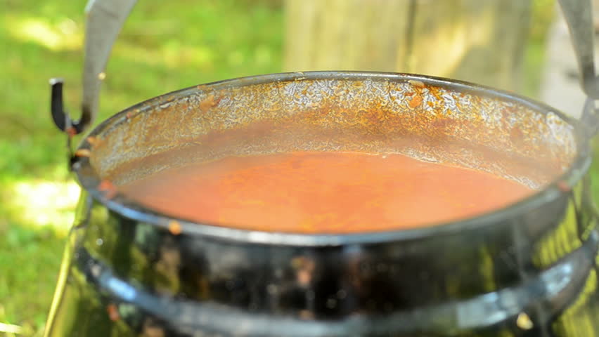 goulash cooking over the campfire