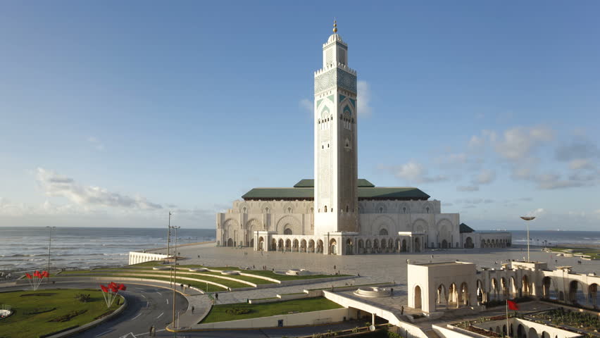a center view of Hassan II Mosque, the third largest mosque in the world, Casablanca, Morocco