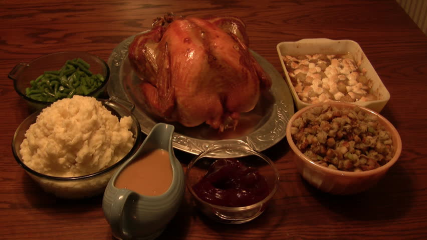 Thanksgiving dinner on a mahogany table