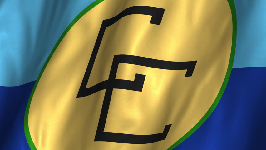 A beautiful satin finish looping flag animation of CARICOM.    A fully digital rendering using the official flag design in a waving, full frame composition.  The animation loops at 10 seconds.  