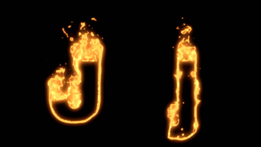 Flaming Alphabet. Upper and lower case J bursting into flames. Part of a series an alphabet, numbers and other characters.