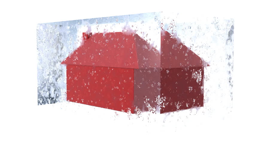 Stylized house frozen into a block of ice.